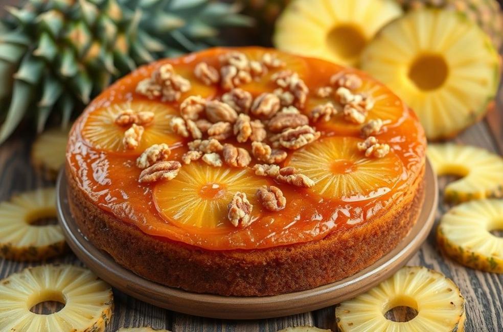 Bolo de Abacaxi Caramelizado com Nozes