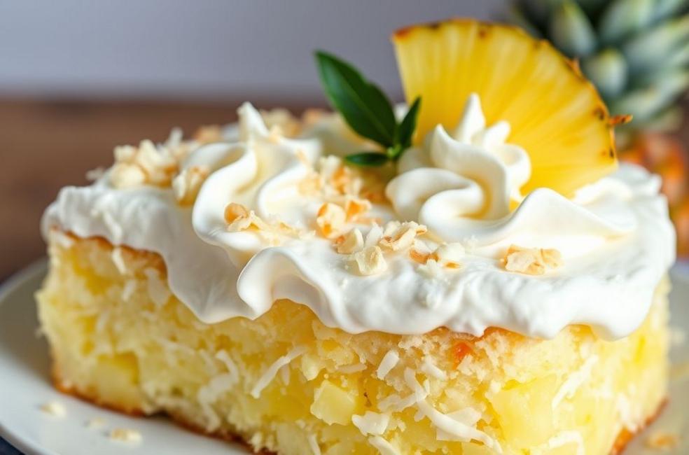 Bolo de Abacaxi com Coco e Chantilly