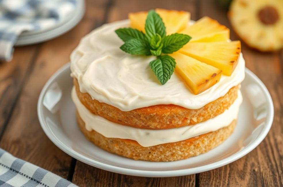 Bolo de Abacaxi Simples com Cobertura de Creme
