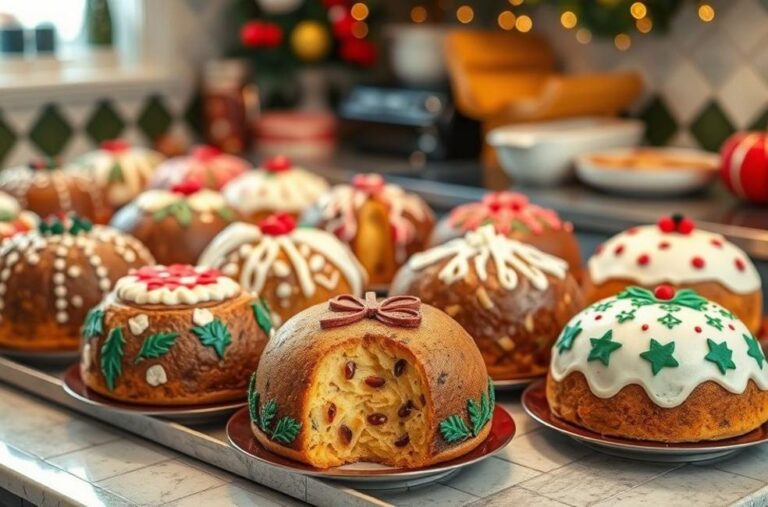 Cozinha decorada com panetones caseiros prontos para festas.