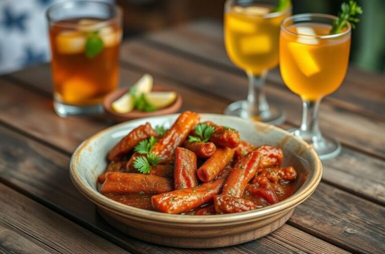 Rubacão servido em uma mesa, decorado com ervas frescas e acompanhamentos típicos.