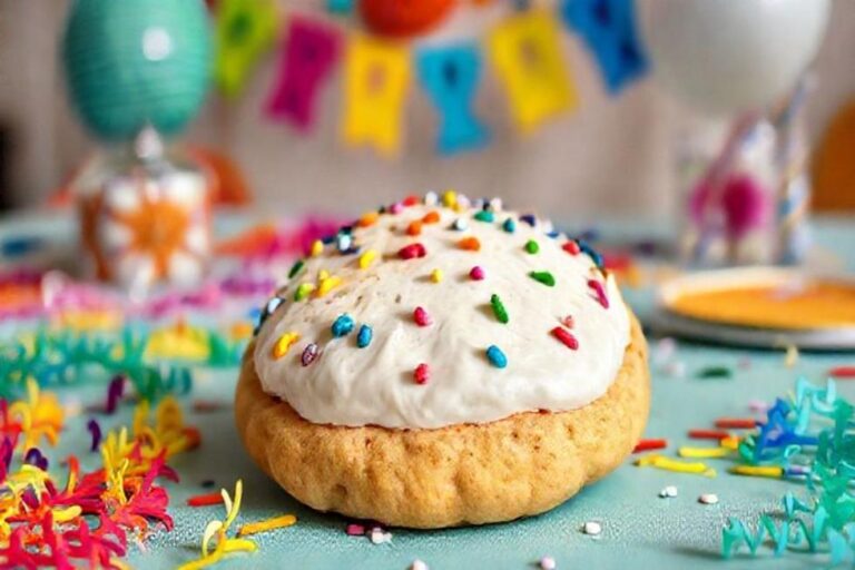 Biscoito recheado gigante em uma mesa festiva.