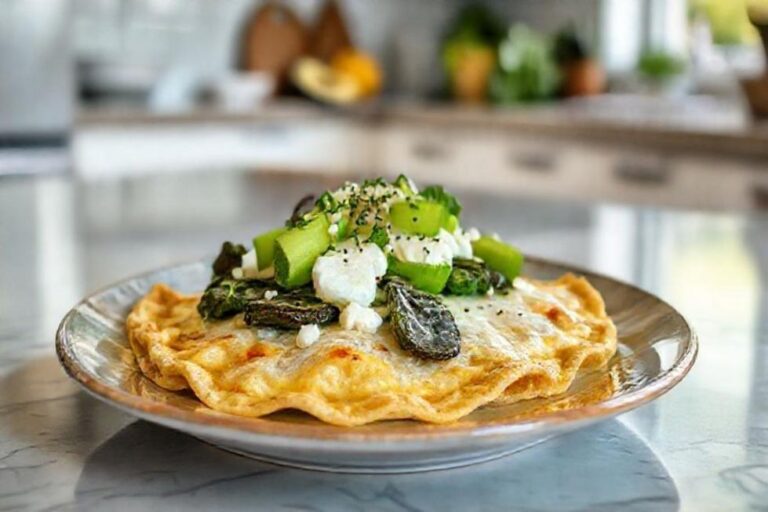 Crepioca em um prato estiloso com cobertura saudável.