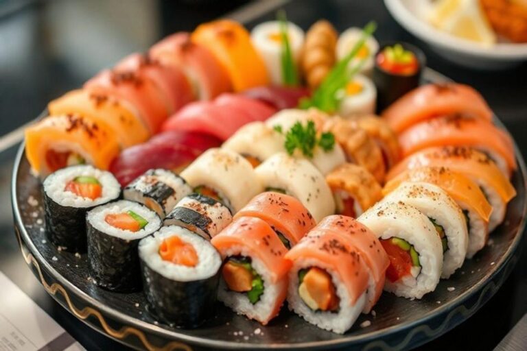 Prato de sushi bem arrumado, ideal para inspirar amantes da culinária.